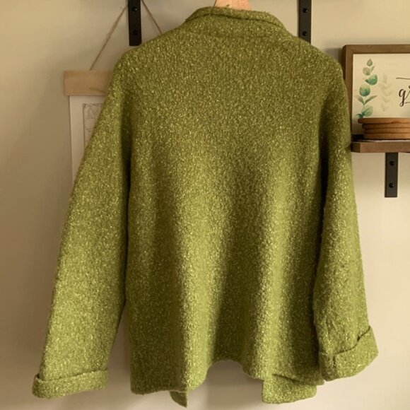 Eileen Fisher Green Alpaca Blend Boucle Open Cardigan size Large - Picture 3 of 6